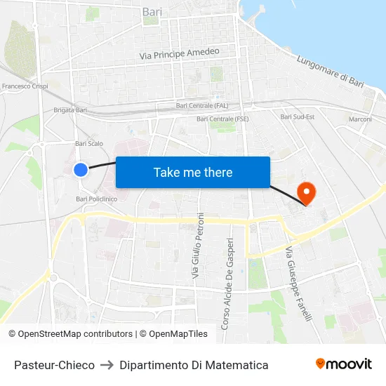 Pasteur-Chieco to Mathematics Department map