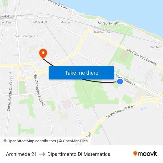 Archimede 21 to Department of Mathematics map