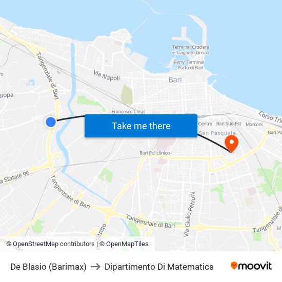 De Blasio (Barimax) to Dipartimento Di Matematica map