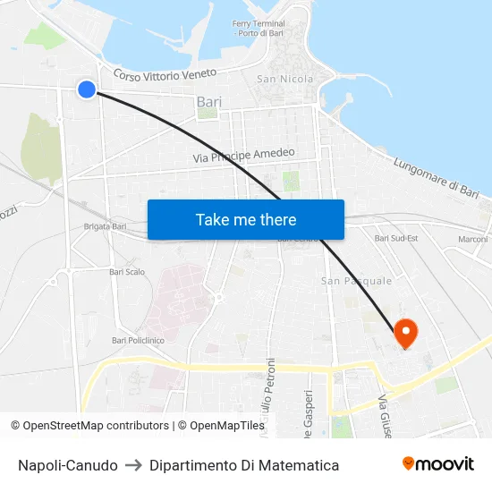 Naples-Canudo to Department of Mathematics map