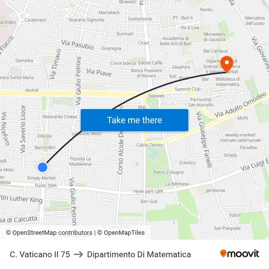 Vatican II 75 to Department of Mathematics map