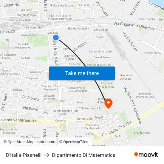 D'Italia-Pisanelli to Mathematics Department map