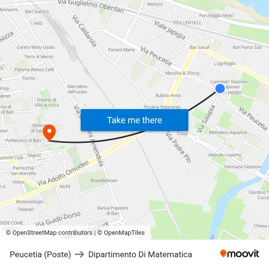Peucetia (Post Office) to Mathematics Department map