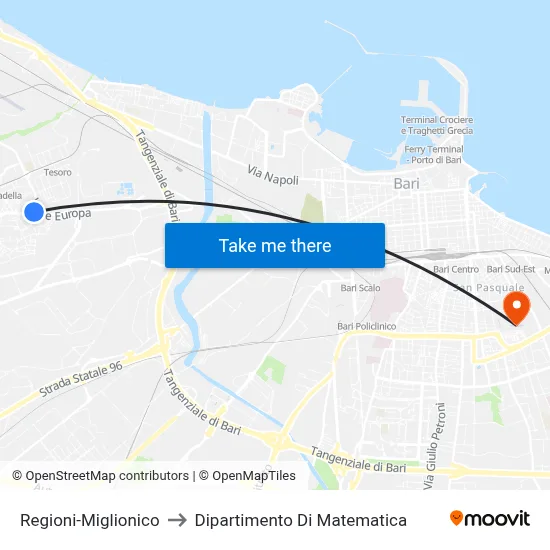 Regions-Miglionico to Department of Mathematics map