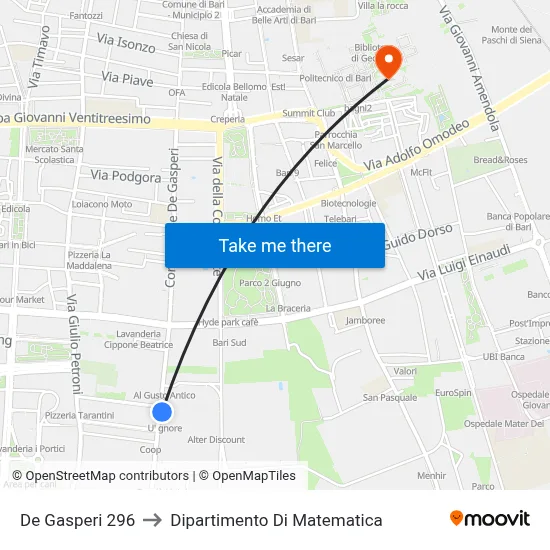 De Gasperi 296 to Mathematics Department map