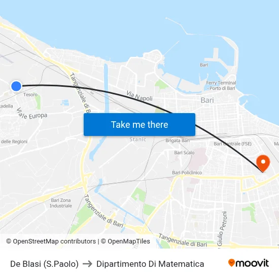De Blasi (San Paolo) to Mathematics Department map