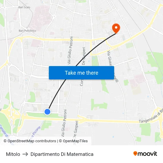 Mitolo to Mathematics Department map