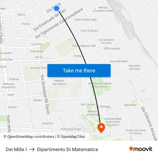 Dei Mille 1st to Mathematics Department map