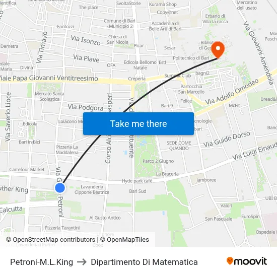 Petroni-Martin Luther King to Mathematics Department map
