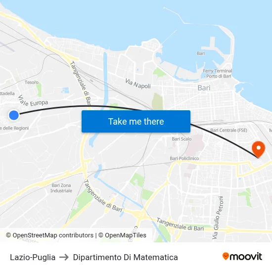 Lazio-Puglia to Mathematics Department map