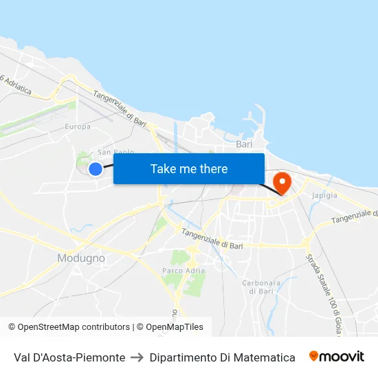 Val D'Aosta-Piedmont to Mathematics Department map