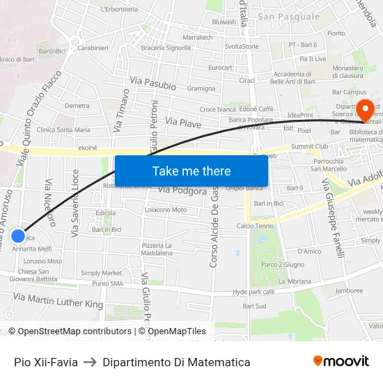 Pius XII-Favia to Department of Mathematics map