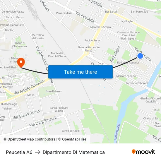 Peucetia A6 to Mathematics Department map