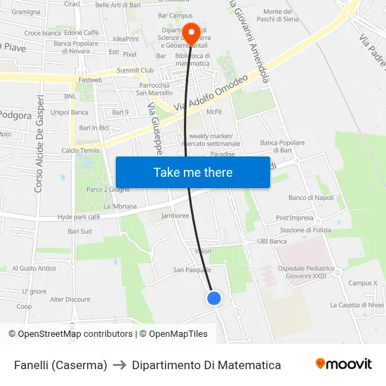 Fanelli (Barracks) to Department of Mathematics map