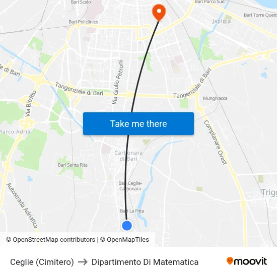 Ceglie (Cemetery) to Mathematics Department map