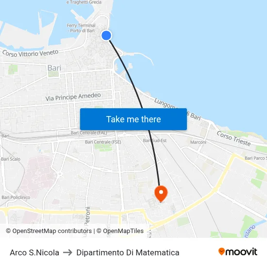 Arco San Nicola to Mathematics Department map