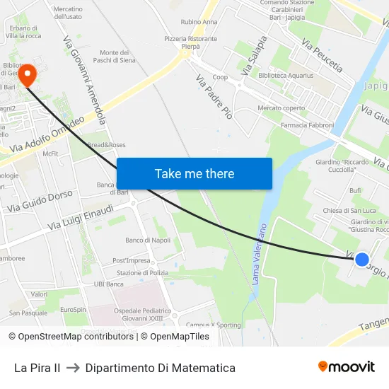 La Pira II to Mathematics Department map