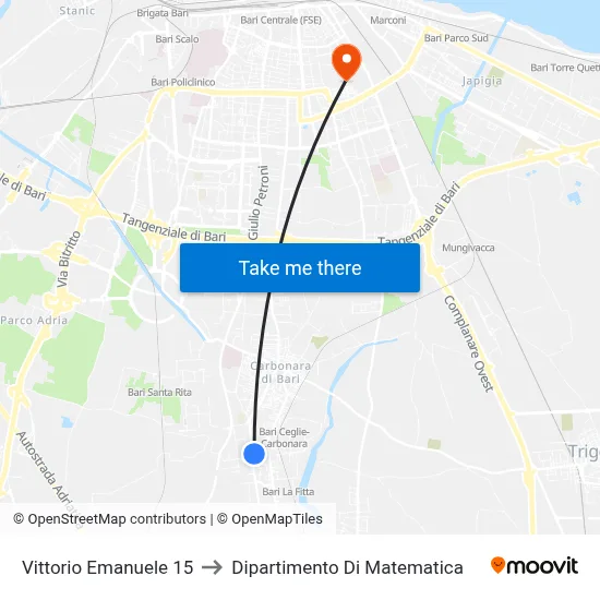Vittorio Emanuele 15 to Mathematics Department map