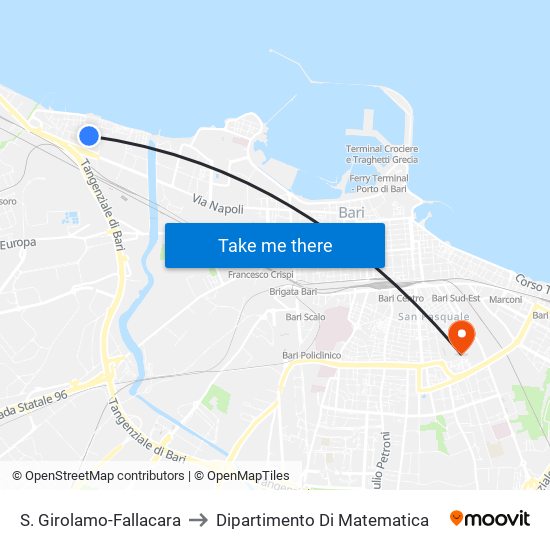 S. Girolamo-Fallacara to Dipartimento Di Matematica map