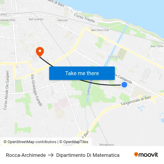 Rocca-Archimede to Mathematics Department map