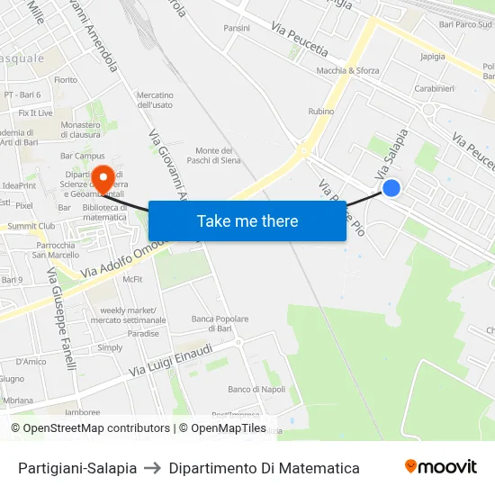 Partigiani-Salapia to Department of Mathematics map