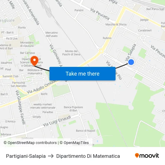Partigiani-Salapia to Department of Mathematics map