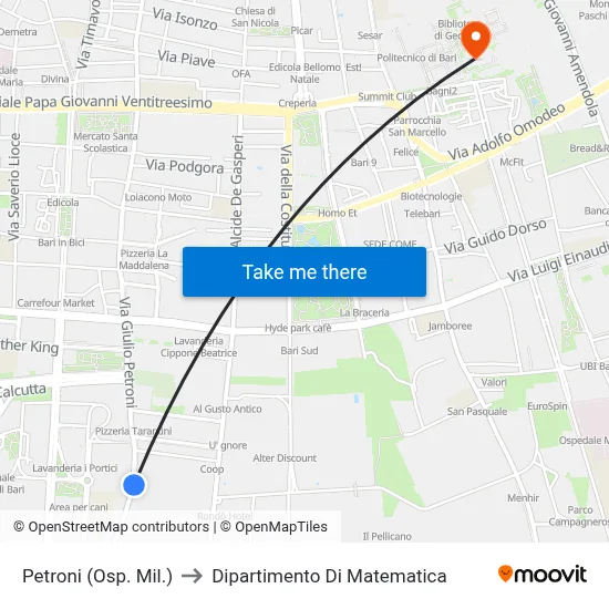 Petroni (Military Hospital) to Mathematics Department map