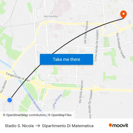 San Nicola Stadium to Mathematics Department map