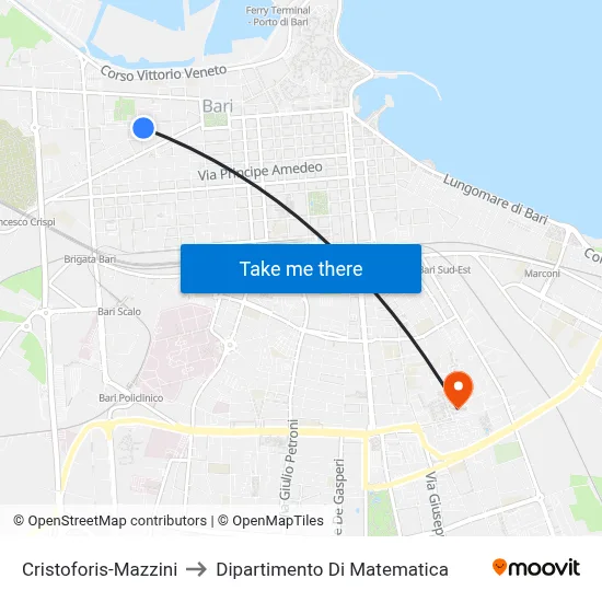 Cristoforis-Mazzini to Mathematics Department map