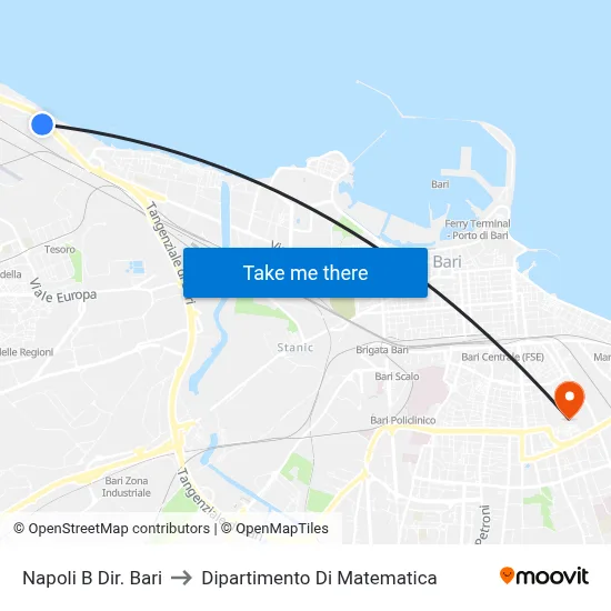 Naples B Direction Bari to Mathematics Department map
