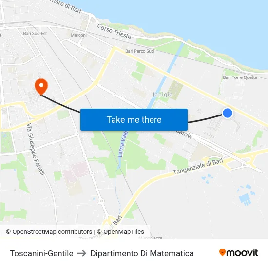 Toscanini-Gentile to Mathematics Department map
