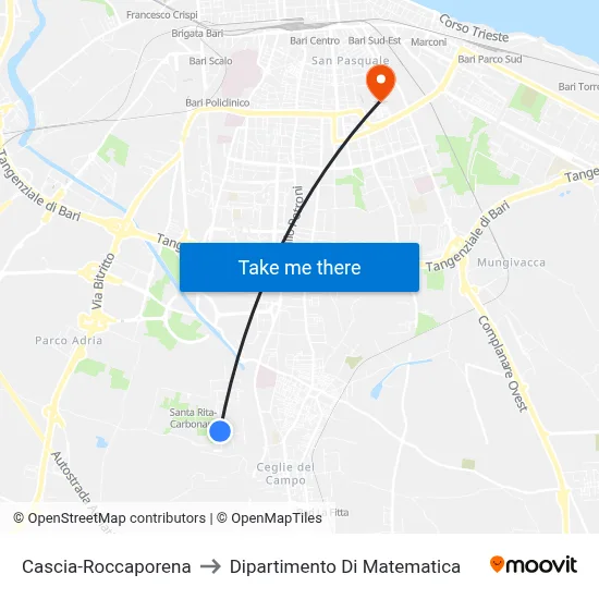 Cascia-Roccaporena to Department of Mathematics map