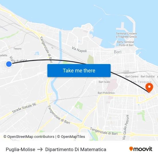 Puglia-Molise to Department of Mathematics map