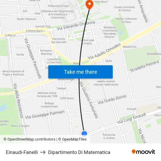 Einaudi-Fanelli to Mathematics Department map
