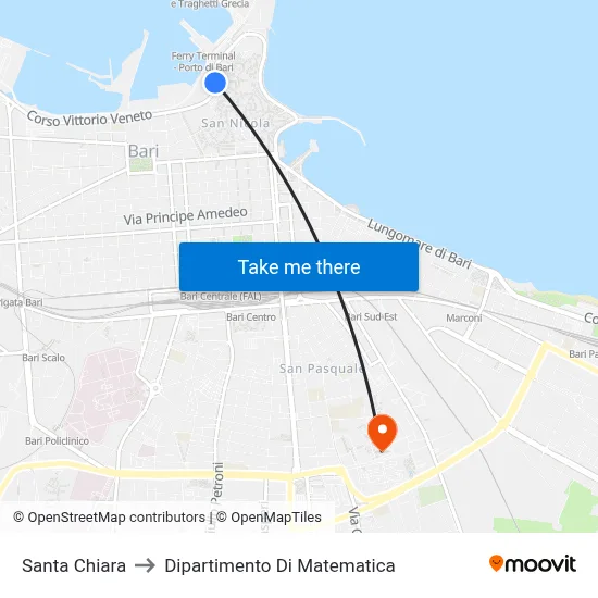 Santa Chiara to Department of Mathematics map