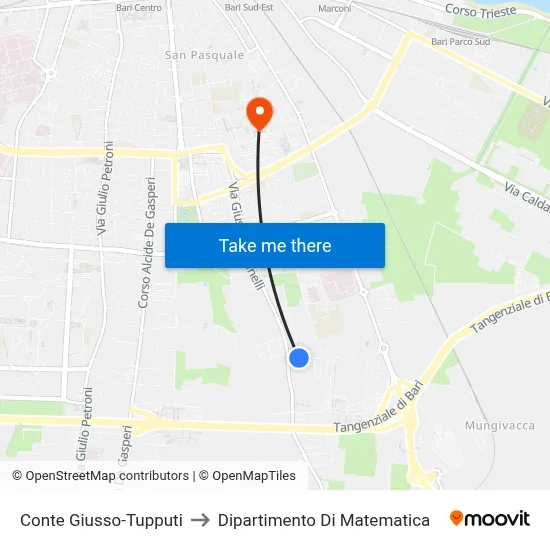 Conte Giusso-Tupputi to Department of Mathematics map