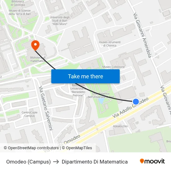 Omodeo (Campus) to Mathematics Department map