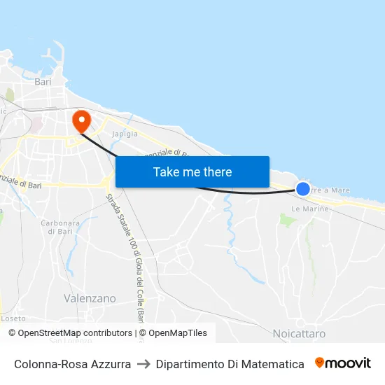 Colonna-Rosa Azzurra to Mathematics Department map