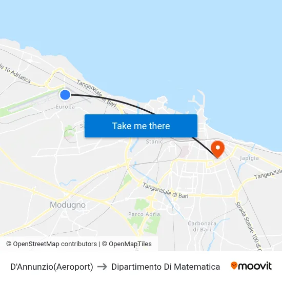 D'Annunzio (Airport) to Mathematics Department map