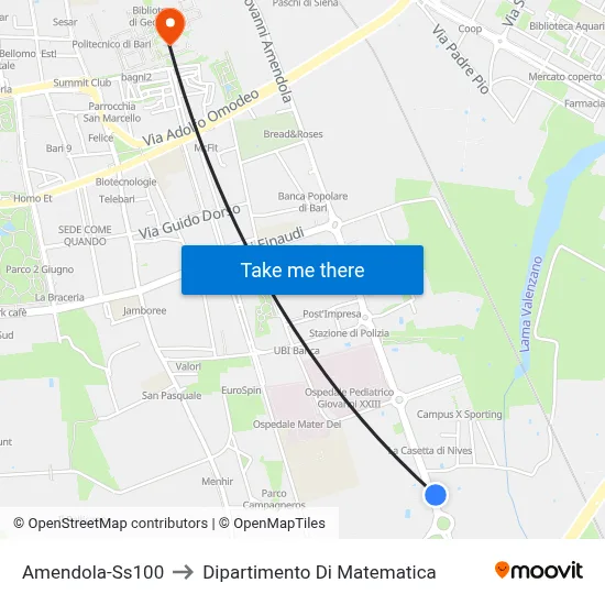 Amendola-Highway 100 to Mathematics Department map