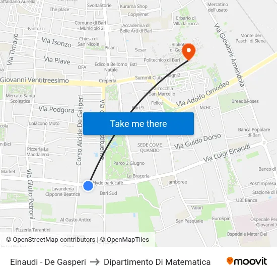 Einaudi - De Gasperi to Mathematics Department map