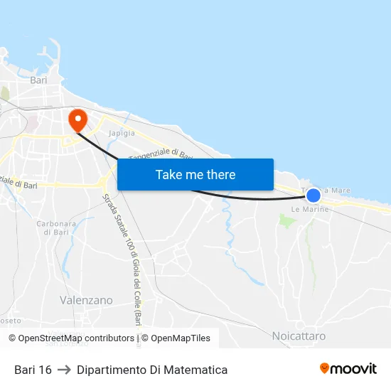 Bari 16 to Mathematics Department map