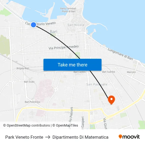Veneto Park Front to Department of Mathematics map