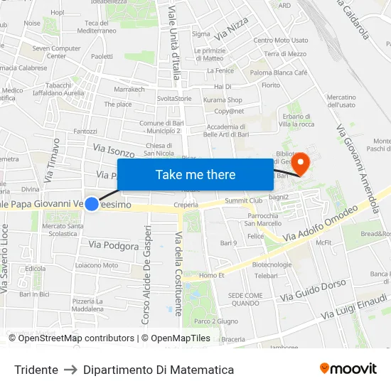Tridente to Mathematics Department map