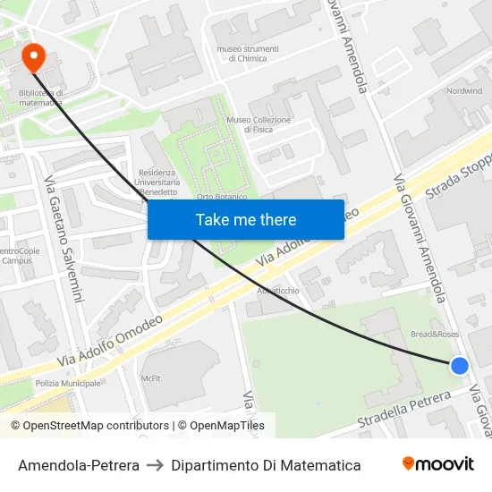 Amendola-Petrera to Mathematics Department map