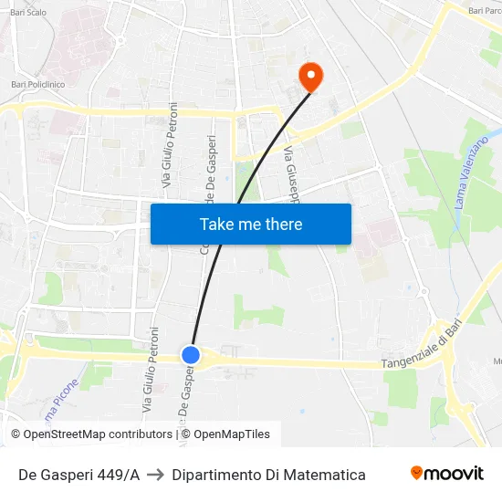 De Gasperi 449/A to Mathematics Department map