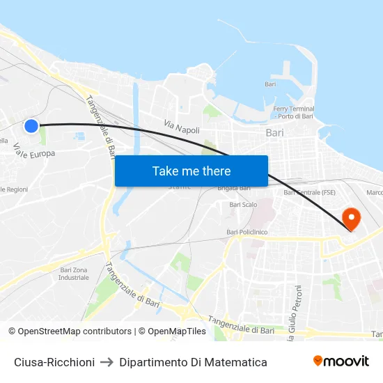Ciusa-Ricchioni to Mathematics Department map