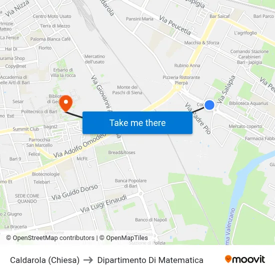 Caldarola (Church) to Mathematics Department map