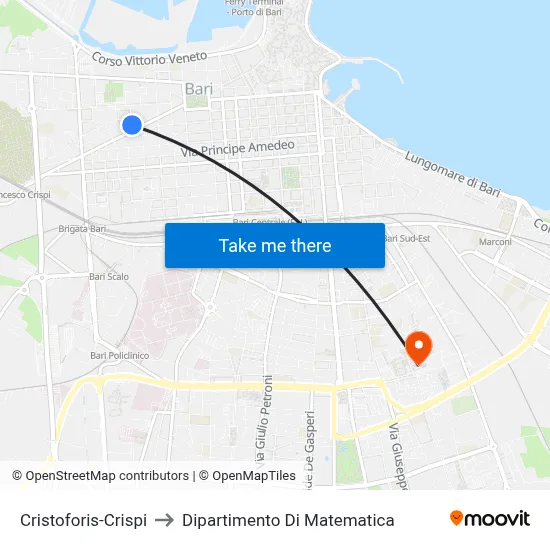 Cristoforis-Crispi to Mathematics Department map