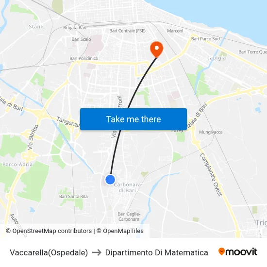 Vaccarella (Hospital) to Mathematics Department map